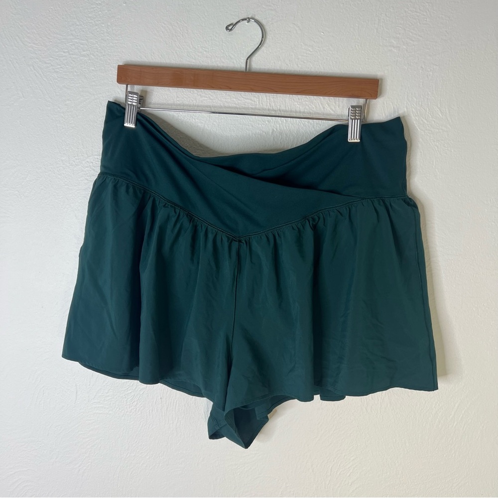 Offline by Aerie Real Me Crossover Flowy Shorts Dark Green Elastic Waist XXL